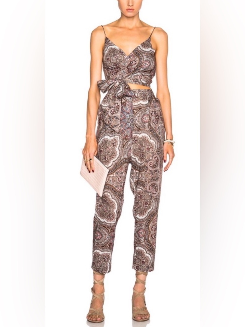 SET | Zimmermann Paisley Cropped Pants - Pink, Cream & Brown